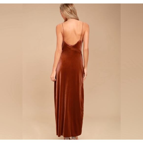 Free People Spliced Velvet Maxi Dress Women XS Bronze Sheer Cutouts Front Slit - Picture 3 of 14